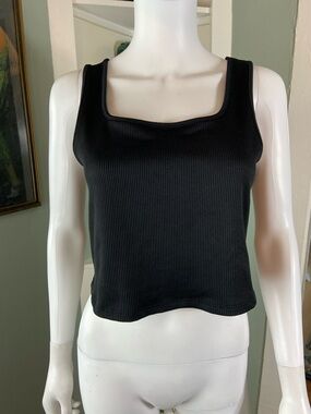Wild Fable Black Basic Essential Ribbed Stretch Crop Cropped Tank Top XL XLarge